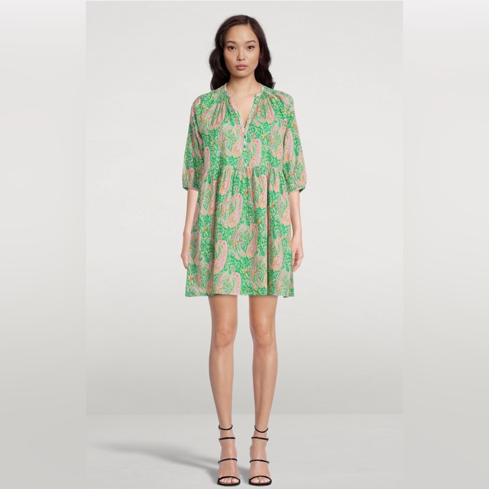 ba&sh Odeon Green and Pink Paisley Mini Dress size 2 medium